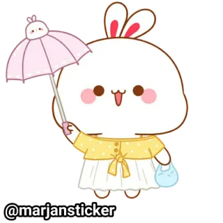 ❤️ @marjansticker милый, кролик, наклейка, каваи, мультфильм, животное, зонт telegram sticker