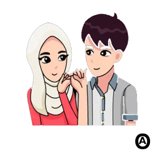😏 pareja, hiyab, amor, dibujos animados, musulmán, romance telegram sticker