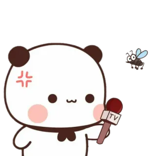 🐻 Panda, Wütend, Cartoon, TV, Reporter, Süß, Kawaii telegram sticker