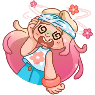😵‍💫 oszołomiony, kreskówka, różowy, kwiaty, opaska, chory telegram sticker