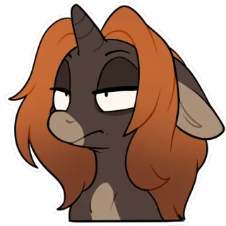 😒 Poney, Dessin animé, Sticker, Animal, Licorne, Marron, Crinière, Tête telegram sticker