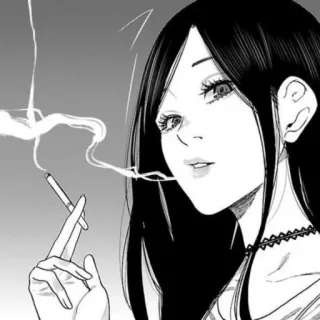 🚬 hút thuốc, thuốc lá, phụ nữ, manga, anime, đen trắng whatsapp sticker
