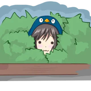 😺 Animé, Dessin animé, Personnage, Buisson, Cachette, Mignon, Kawaii, Qui regarde whatsapp sticker