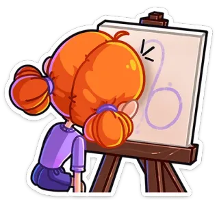 🤭 drawing, art, cartoon, easel, artist, girl whatsapp sticker