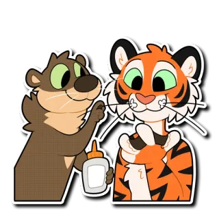 😄 otter, tiger, glue, animals, cute, cartoon telegram sticker