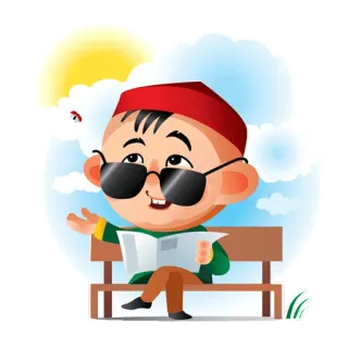 🌥 만화, 소년, 앉아있는, 신문, 선글라스, 벤치 whatsapp sticker