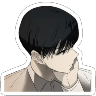 😒 Anime, Naklejka, Czarne włosy, Mężczyzna telegram sticker