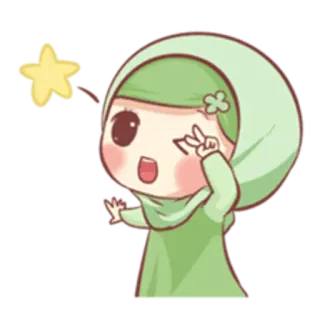 ✌ kreskówka, hidżab, dziewczyna, słodkie, kawaii, gwiazda, zielony telegram sticker