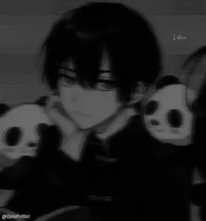 🗿 Anime, Garçon, Panda, Sombre, Noir et blanc whatsapp sticker