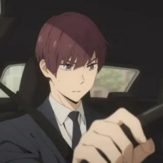 💸 アニメ, キャラクター, 運転, 車, 男性, スーツ whatsapp sticker