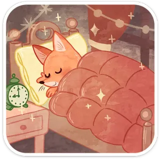 ❄️ lis, śpiący, łóżko, noc, uroczy, kreskówka, zwierzę telegram sticker