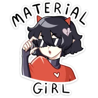 😎 MATERIAL GIRL Material Girl, Fille anime, Démon, Coeur, Lunettes de soleil, Sticker, Dessin animé telegram sticker