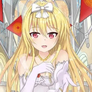 💗 Anime, Chica, Rubia, Vestido, Lazo, Guantes telegram sticker