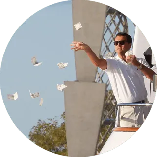 💸 Leonardo DiCaprio The Wolf of Wall Street เงิน, ขว้าง, ความมั่งคั่ง, แพง, ภาพยนตร์, ความสำเร็จ, หรูหรา telegram sticker