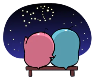🎇 Desenho animado, Amor, Fofo, Romântico, Estrelas, Noite, Casal telegram sticker