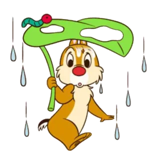☔ Chip Chip, Disney, Dibujos animados, Ardilla, Animal, Lluvia, Hoja, Paraguas telegram sticker