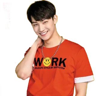 😁 WORK man, smile, t-shirt, happy, portrait, joy telegram sticker