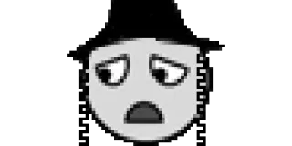 😥 triste, pixel art, emoticon, preto e branco telegram sticker