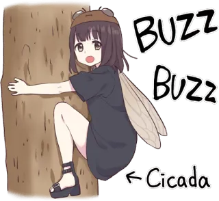 🦗 BUZZ BUZZ Cicada Anime, Cicade, Meisje, Insect, Zoem whatsapp sticker