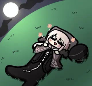 😴 Anime, Cartoon, Niedlich, Mond, Gras, Blumen whatsapp sticker