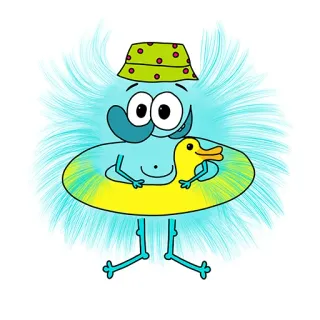 🌴 Hoạt hình, Nhân vật, Vịt, Phao bơi, Mũ, Kỳ quặc, Ngớ ngẩn whatsapp sticker
