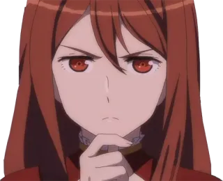 🤔 anime, character, red hair, serious, female telegram sticker