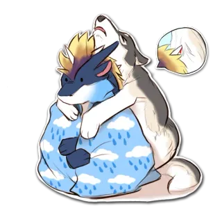 👨‍👦 animal, wolf, monster, hug, blanket, rain, cute, furry telegram sticker