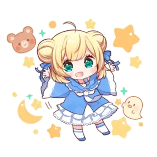 💫 cute, chibi, anime, kawaii, cartoon, girl, stars, moon telegram sticker
