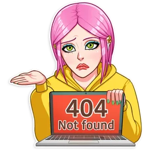 🤷‍♀️ 404 Not found error, 404, not found, computer, sad, girl, pink hair telegram sticker