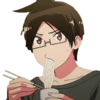 😉 Anime, Ăn, Mì, Đũa, Đồ ăn, Nhân vật telegram sticker