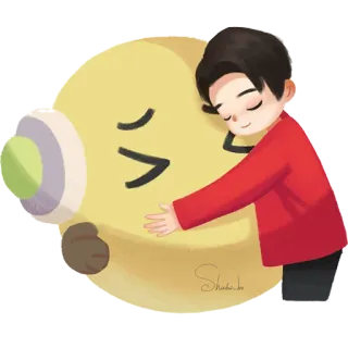 ☺️ abrazo, cariño, amistad, amor, dibujo animado, personaje, amarillo telegram sticker