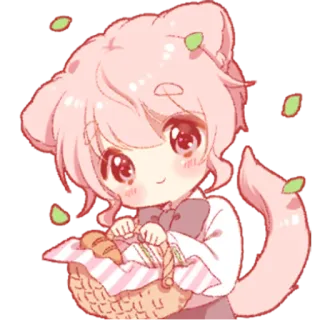 🧺 schattig, chibi, roze, dier, mand, kawaii, illustratie telegram sticker