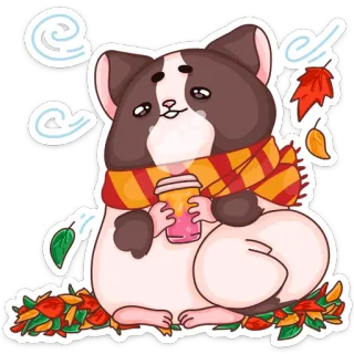 🍂 햄스터, 가을, 가을, 나뭇잎, 커피, 머플러, 귀여운, 음료 telegram sticker