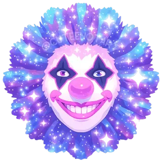 🤡 clown, face, purple, blue, sparkles, cute telegram sticker