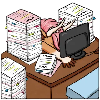 😵 lavoro, ufficio, scartoffie, stanco, esausto, documenti whatsapp sticker