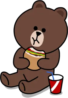 🍔 Brown beruang, makan, burger, soda, kartun telegram sticker
