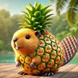 🤩 бобр, ананас, животное, милый, фрукт, тропический, гибрид, смешной telegram sticker