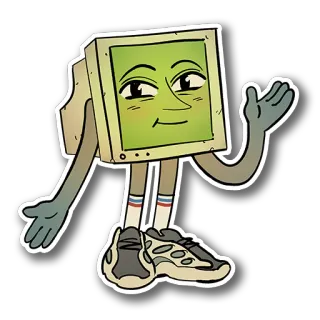 🙂 computer, cartoon, character, monitor, sneakers, anthropomorphic telegram sticker