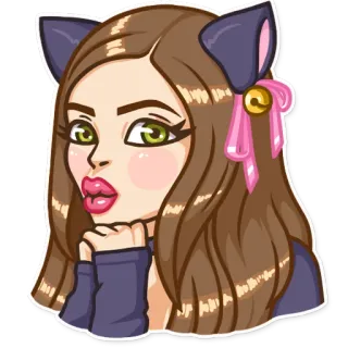 😗 кошачьи уши, девочка, мультфильм, лента, лицо telegram sticker
