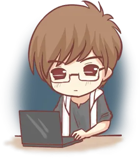 💻 persona, portátil, gafas, pelo castaño, estilo anime, mono, estudiante, programador telegram sticker