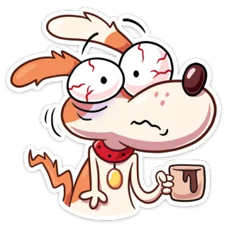 ☕️ cane, cartone animato, esausto, caffè, stanco, divertente telegram sticker