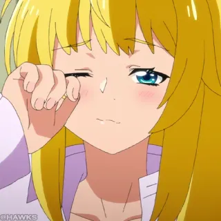 ⛓ anime meisje, huilen, blond haar, verdrietig, blauwe ogen, cartoon, emotioneel telegram sticker