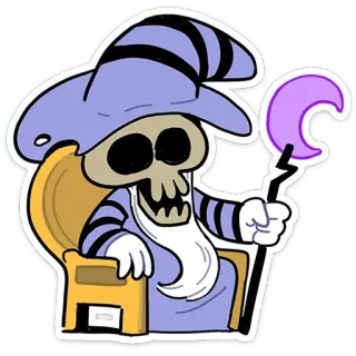 💀 Zauberer, Skelett, Magie, Stab, Cartoon, Fantasy, Zauberer, Nekromant telegram sticker
