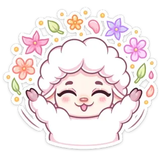 ☺️ овца, ягненок, милый, цветы, наклейка, мультфильм telegram sticker