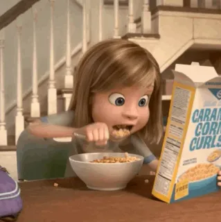🤖 CARAMEL CORN CURLS cereali, colazione, mangiare, ragazza, inside out, popcorn caramellati telegram sticker