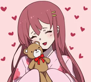 😍 Аниме девушка, Плюшевый мишка, Милый, Каваий, Сердечки, Розовый whatsapp sticker