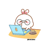 💻 กระต่าย, การ์ตูน, แล็ปท็อป, คอมพิวเตอร์, แว่นตา, ทำงาน, น่ารัก whatsapp sticker