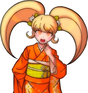 🌟 Hiyoko Saionji Danganronpa Anime, Manga, Hiyoko Saionji, Danganronpa, Personnage, Cheveux blonds, Kimono orange telegram sticker