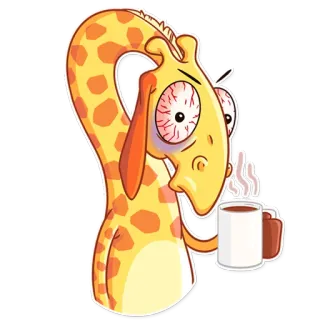 ☕ ยีราฟ, การ์ตูน, กาแฟ, เหนื่อย, สัตว์, ตลก, หมดแรง telegram sticker