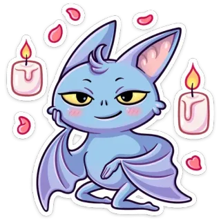 😏 Fledermaus, Kerze, Kawaii, Süß, Tier, Fantasy, Aufkleber telegram sticker